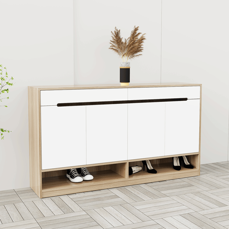 Tủ giày 4 cánh 2 ngăn kéo TGS016 - Gỗ mfc phủ melamin màu vàng 388 + trắng | Nội Thất giá tốt 2K