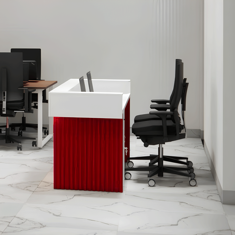 Quầy lễ tân QLTS013 - Gỗ MDF Chân Đỏ Vân Đá Sang Trọng Trẻ Trung