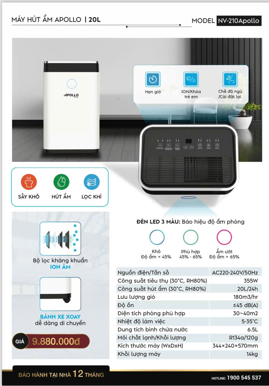 Máy hút ẩm Sumikura NV-210Apollo 20 lít có lọc không khí