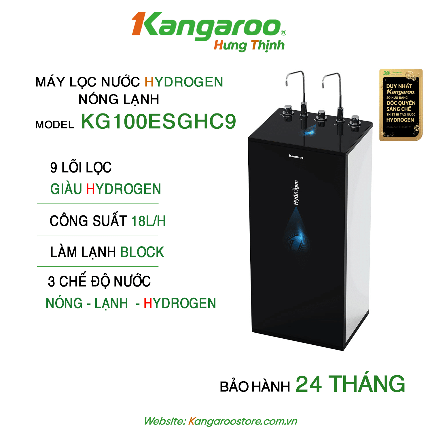 Máy lọc nước Kangaroo Hydrogen nóng lạnh KG100ESGHC9