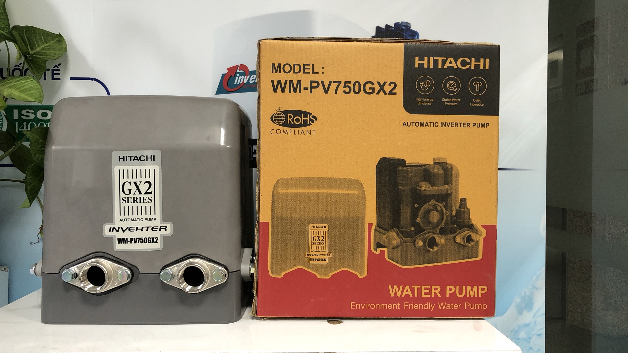 Bơm tăng áp tự động thân vuông inverter Hitachi WM-PV750GX2