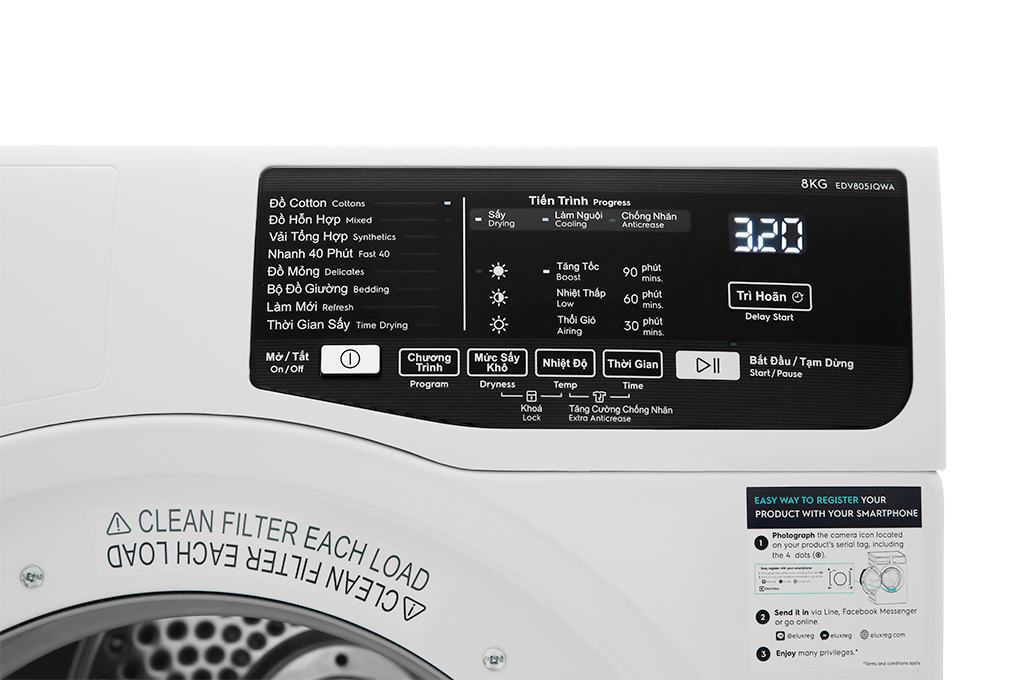 Máy sấy quấn áo Electrolux EDV805JQWA 8kg