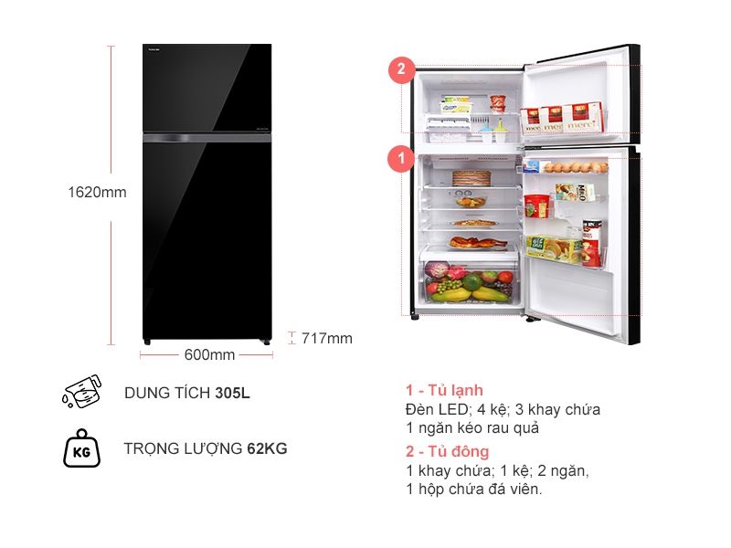 Tủ lạnh Toshiba Inverter GR-AG36VUBZ(XK1) 305 Lít