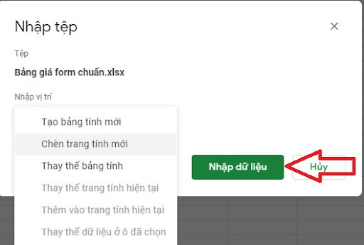 Tải tệp lên Google Sheets
