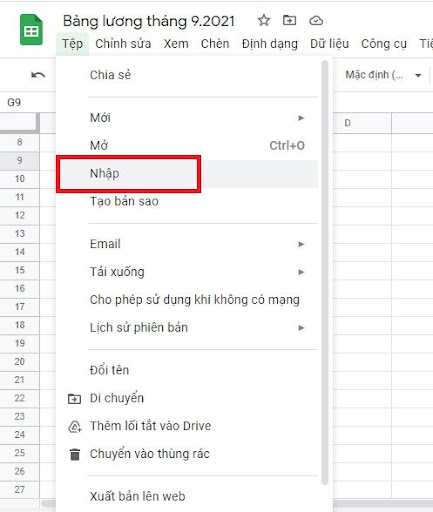 Hướng dẫn nhập nhiều tệp khác nhau vào Google Sheets B1