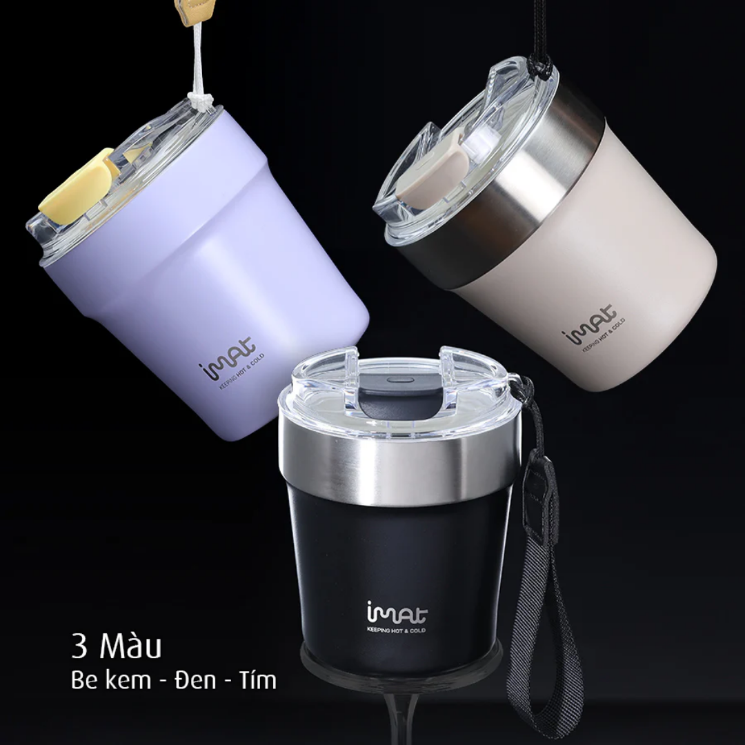 Cốc Lắc Inox 240ml 2 Thành Không Giữ Nhiệt Nóng Lạnh 3 màu Tím/ Be/ Đen