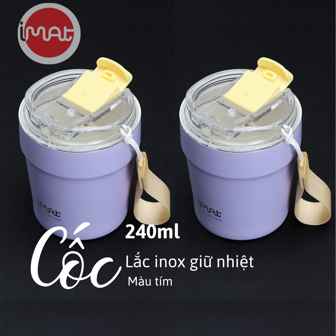 Cốc Lắc Inox 240ml 2 Thành Không Giữ Nhiệt Nóng Lạnh 3 màu Tím/ Be/ Đen