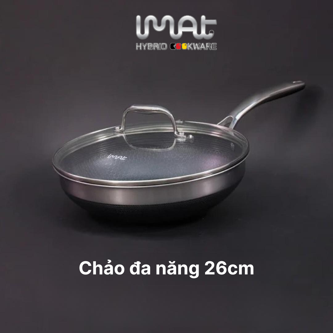Combo iMat Hybrid 26cm. Gồm nồi - chảo chiên - chảo xào - xửng hấp size 26cm