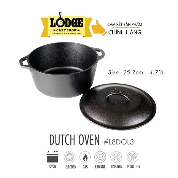 Nồi gang Lodge - L8DOL3 25.7cm, dung tích 4.73 lít