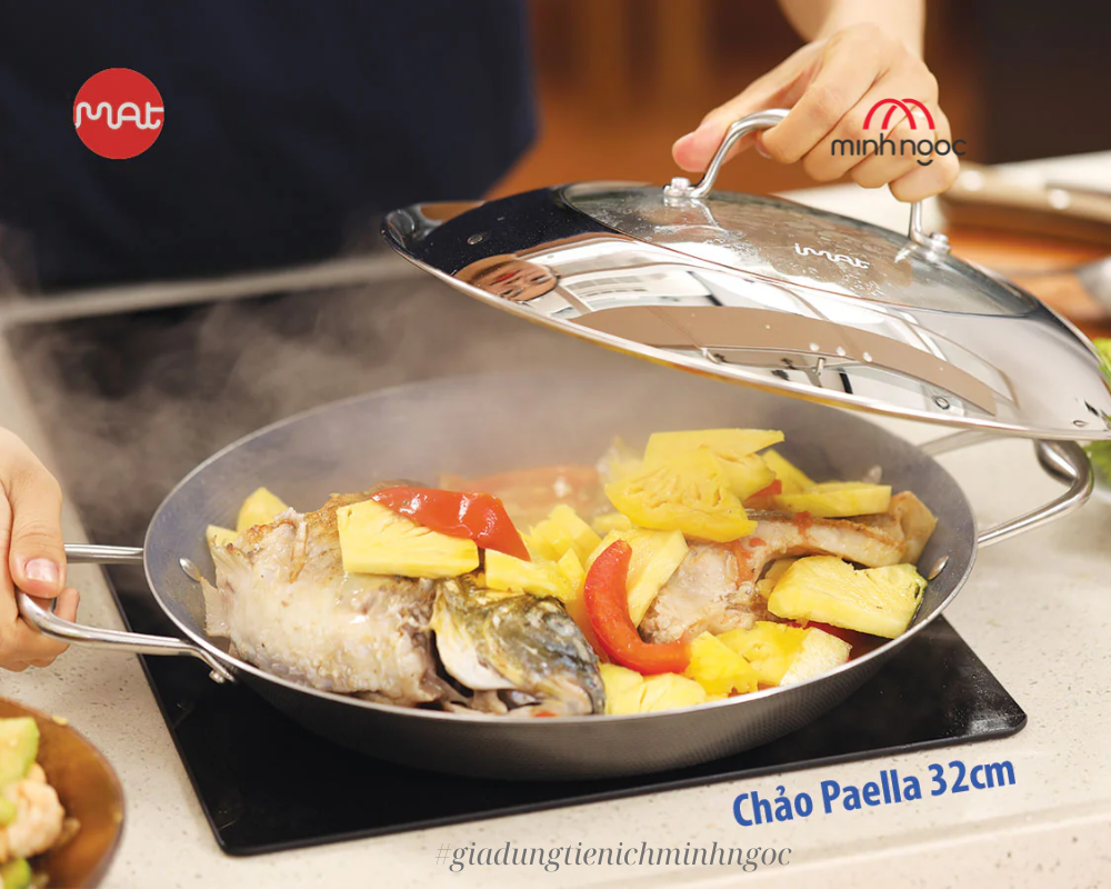 Chảo Paella 32 iMat Hybrid, có vung (lòng xanh)