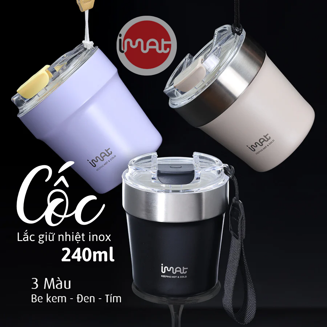 Cốc Lắc Inox 240ml 2 Thành Không Giữ Nhiệt Nóng Lạnh 3 màu Tím/ Be/ Đen