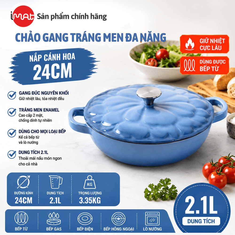 Chảo Gang Imat Tráng Men Sứ Enamel 24CM