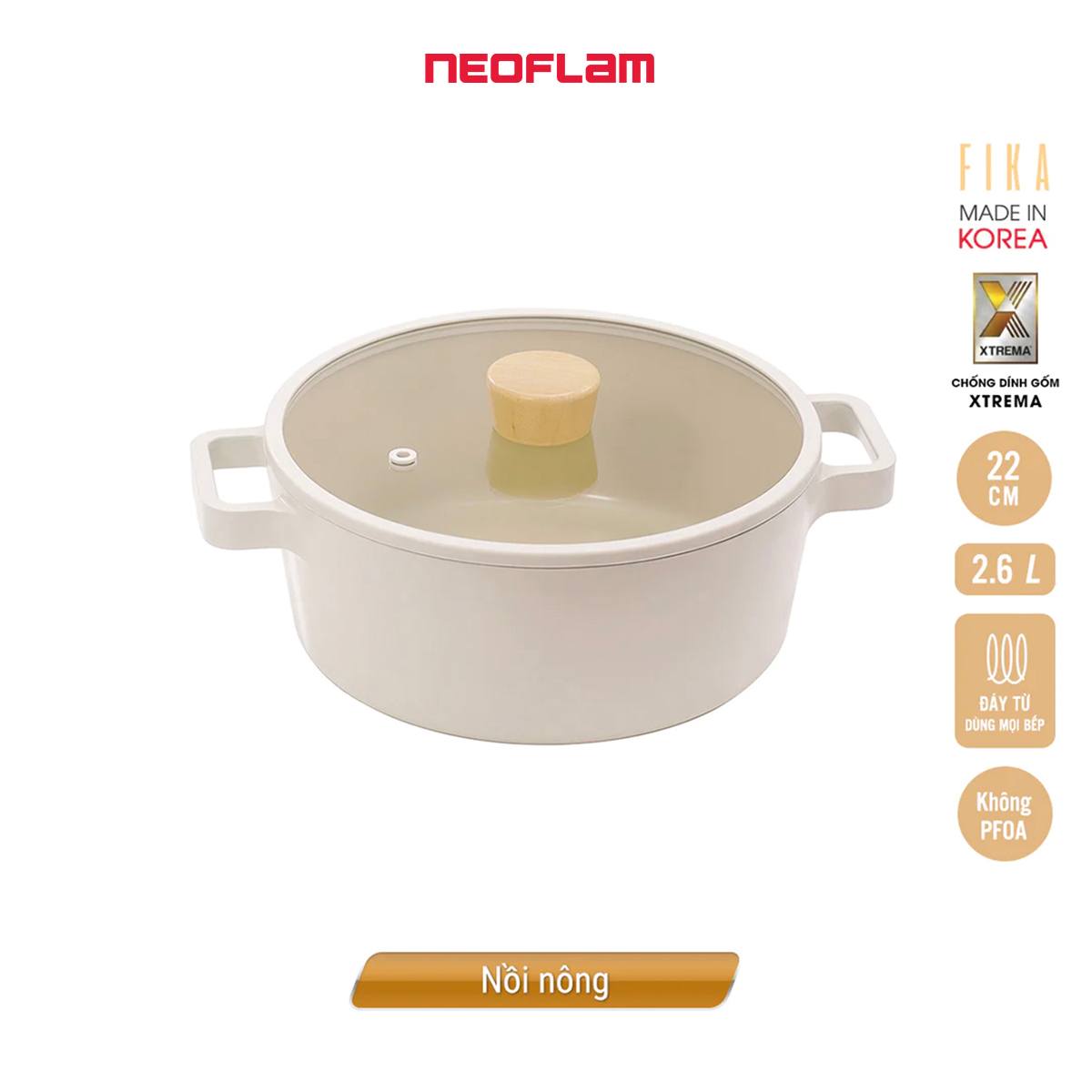 Bộ quánh 18cm & nồi nông 22cm Neoflam Fika Hàn Quốc