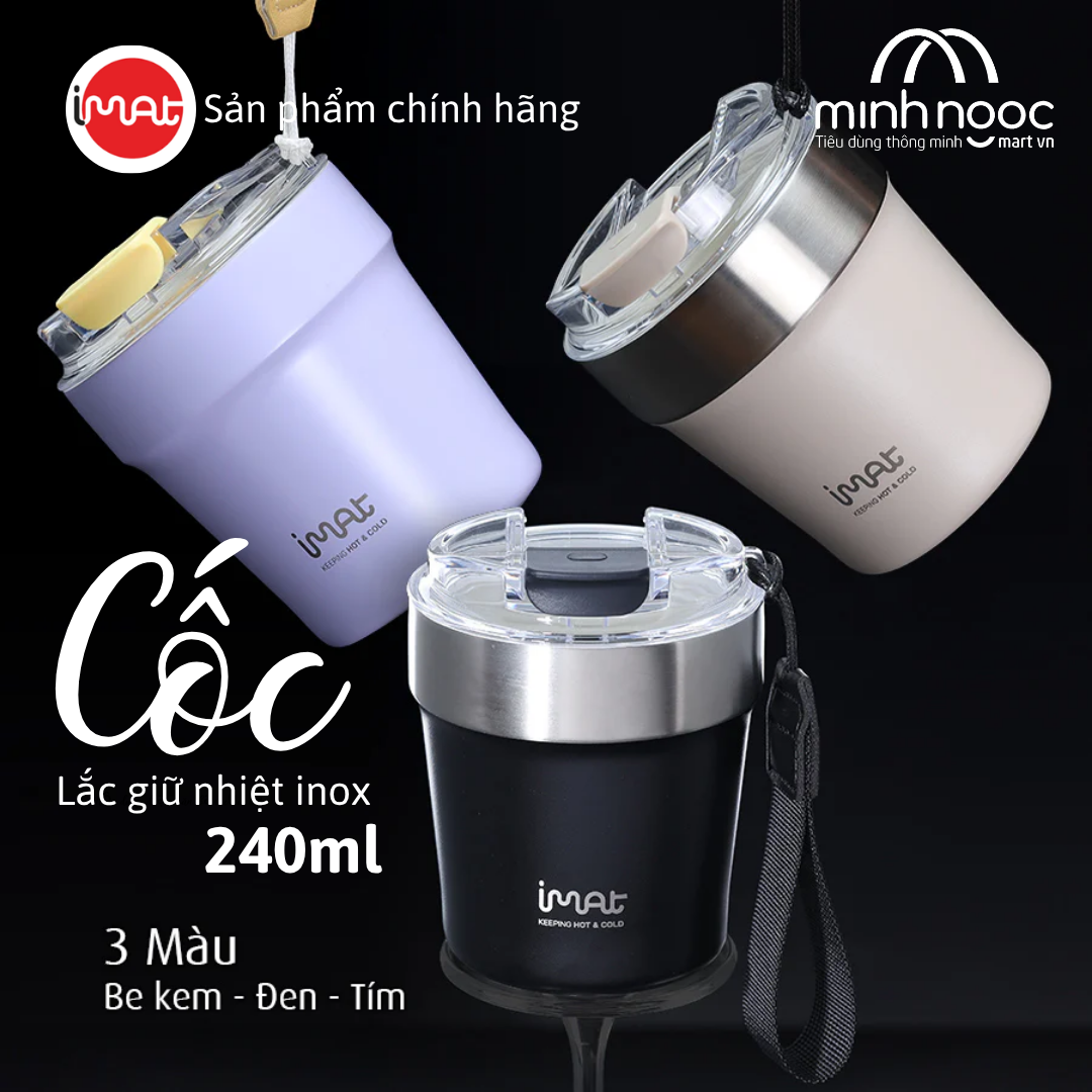 Cốc Lắc Inox 240ml 2 Thành Không Giữ Nhiệt Nóng Lạnh 3 màu Tím/ Be/ Đen