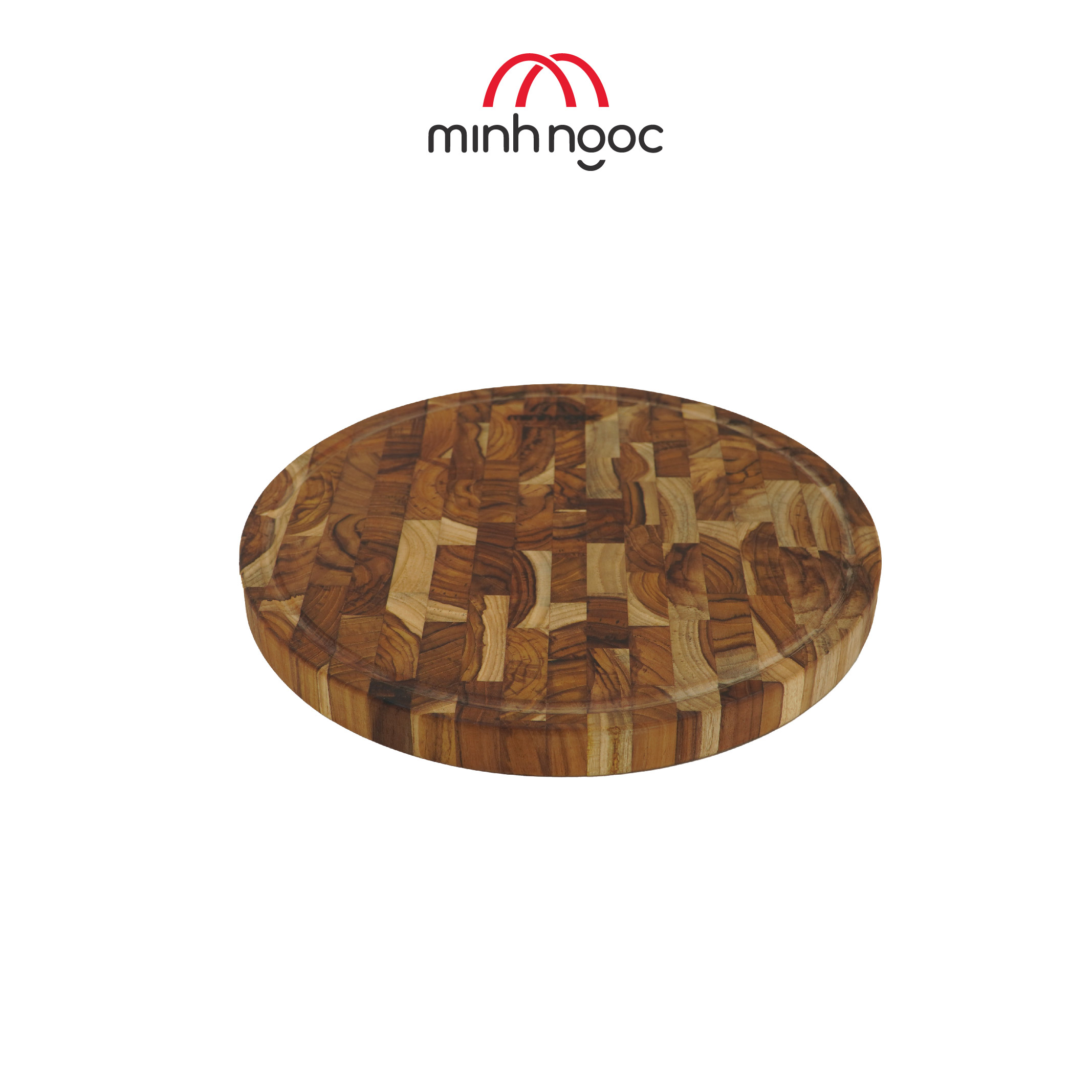 Thớt gỗ Teak cao cấp Minh Ngọc kháng khuẩn tự nhiên, an toàn, bền đẹp. Hình tròn kích thước 30x2.5cm