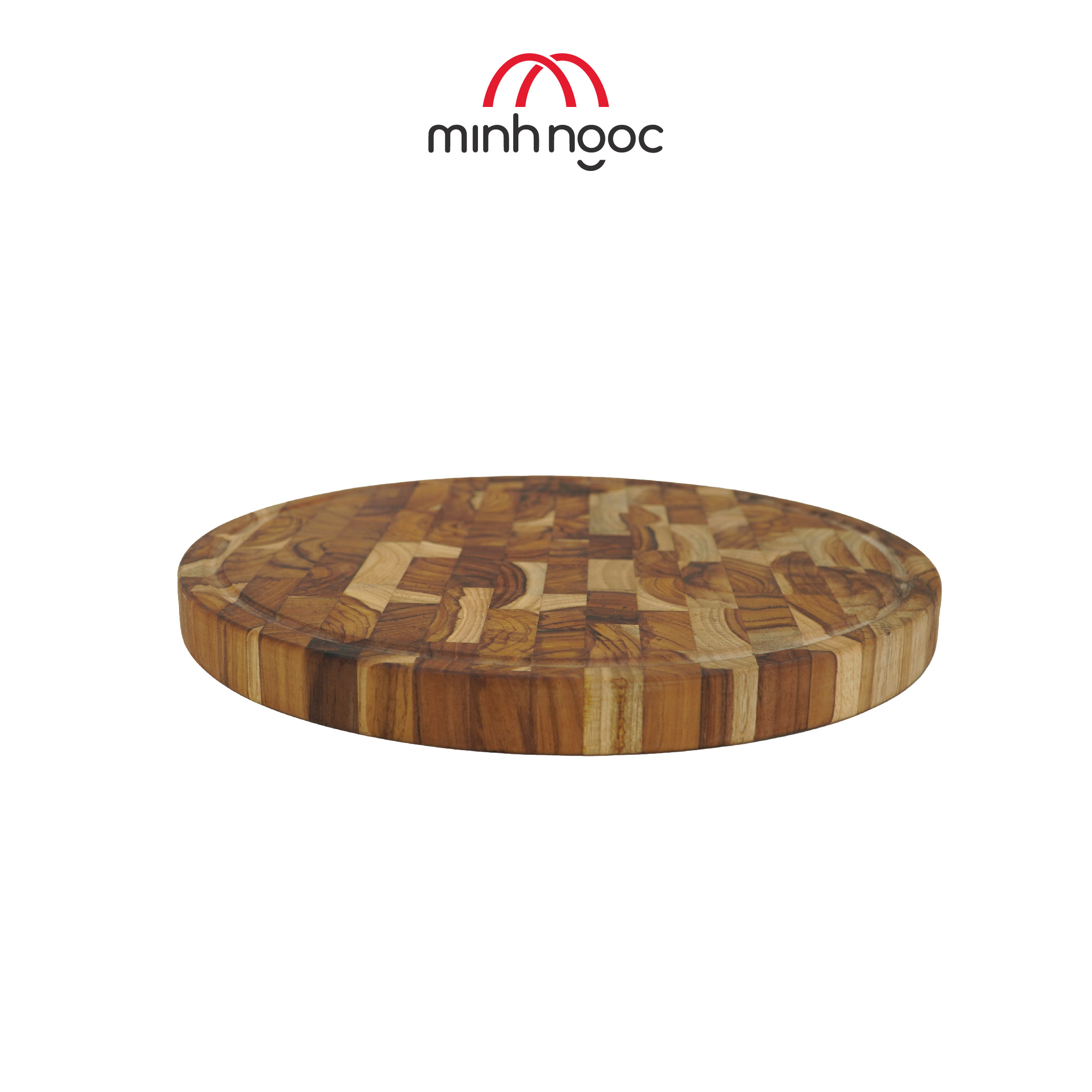 Thớt gỗ Teak cao cấp Minh Ngọc kháng khuẩn tự nhiên, an toàn, bền đẹp. Hình tròn kích thước 30x2.5cm