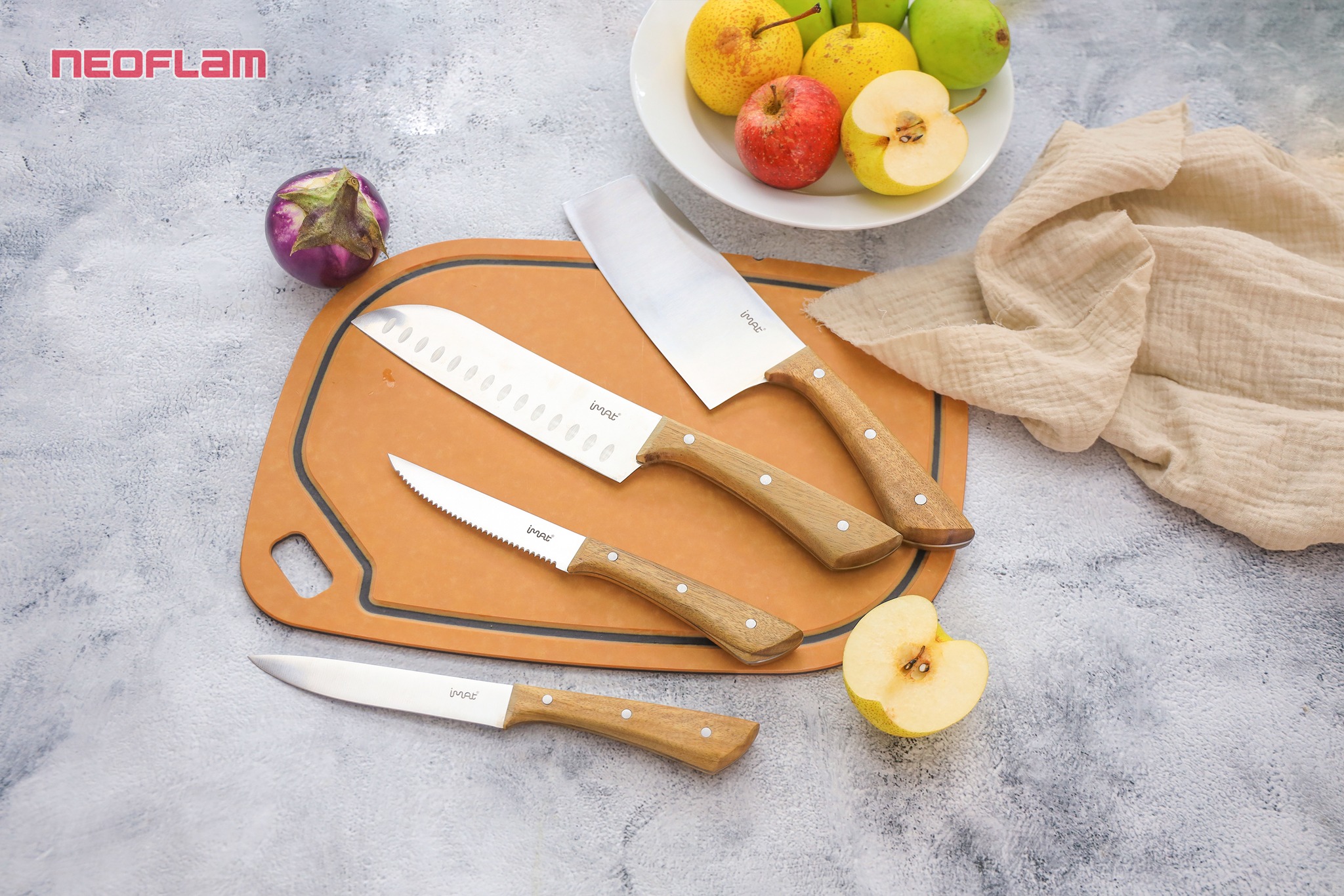 Bộ 5 dao cán gỗ lưỡi thép iMat