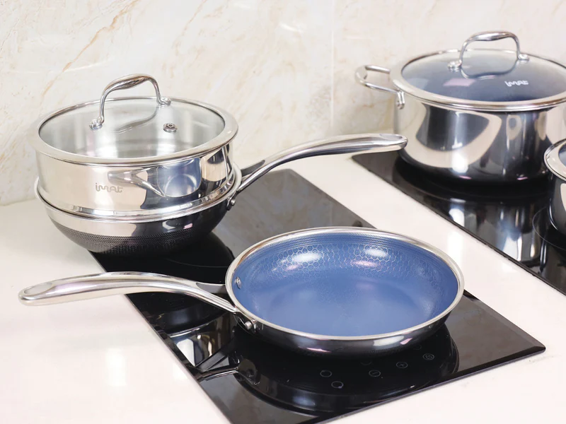 Bộ 5 nồi chảo iMat Hybrid Blackcube, phủ chống dính gốm Ceramic lòng xanh