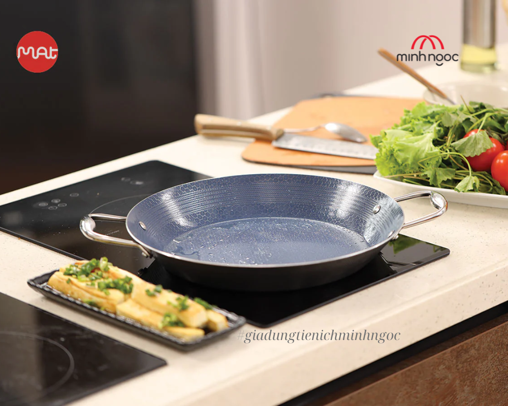 Chảo Paella 32 iMat Hybrid, có vung (lòng xanh)