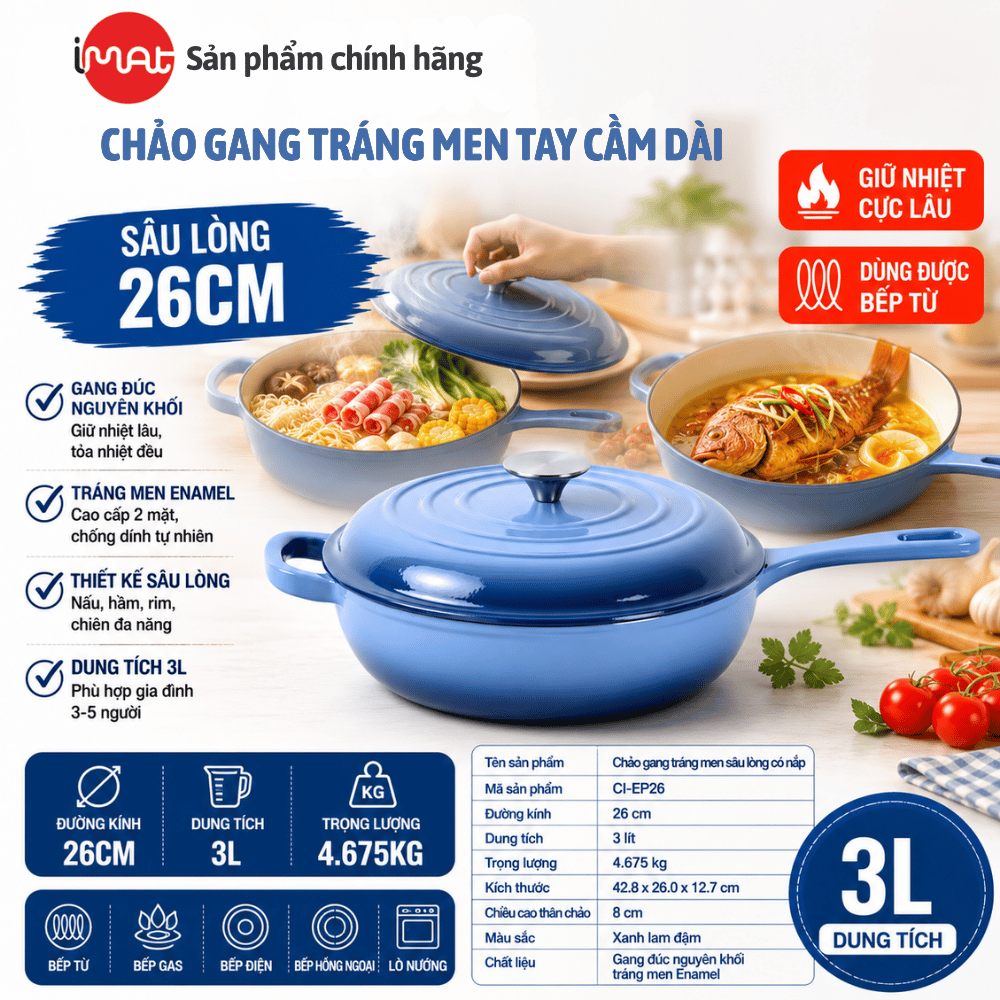 Chảo Gang Imat Tráng Men Sứ Enamel 26CM
