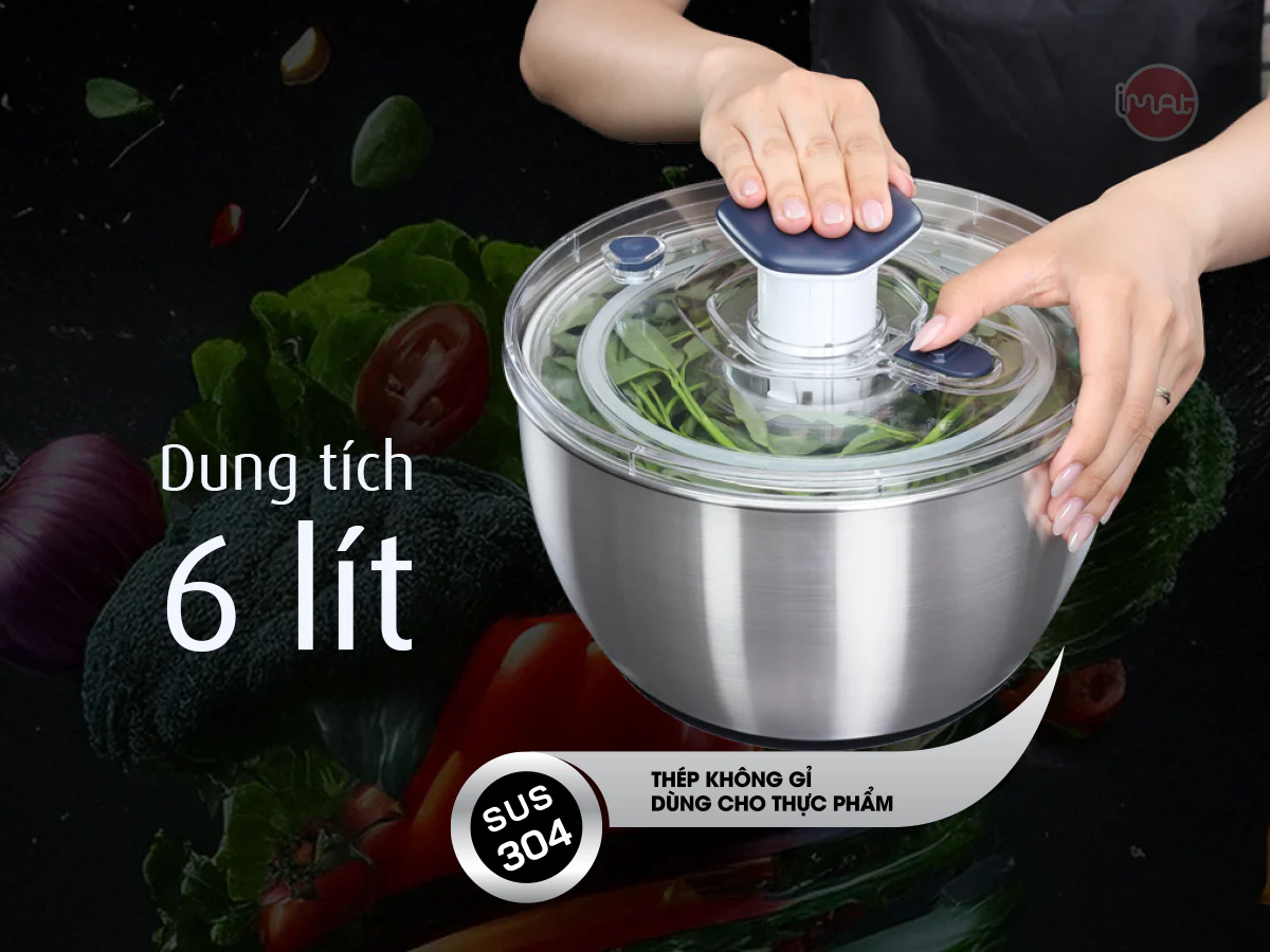 Rổ Quay Vắt Rau iMat – Tách Nước Nhanh, Dễ Dùng, Chất Liệu Inox 304, Nhựa PP Cao Cấp
