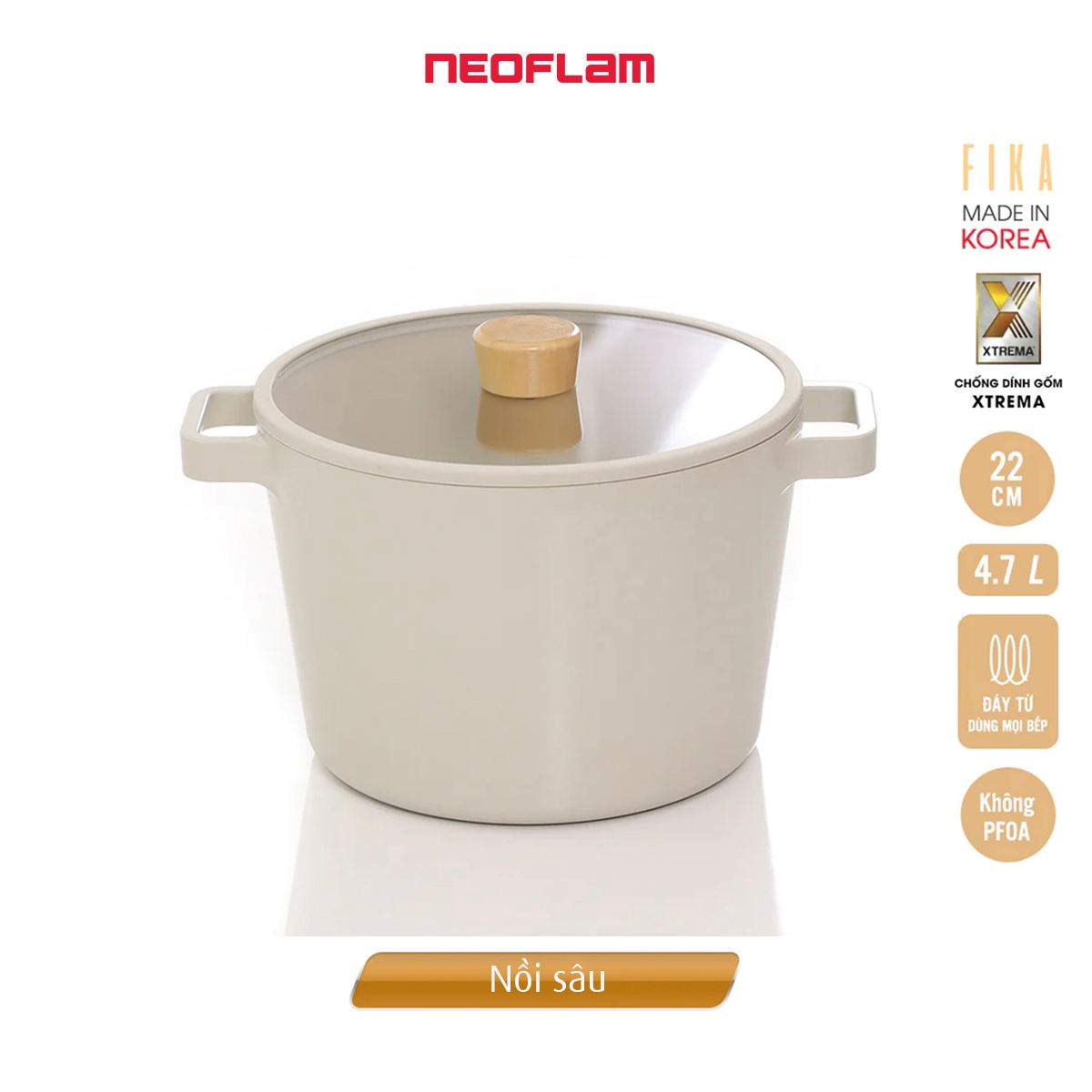 Bộ 2 nồi 22cm nông & sâu chính hãng Fika Neoflam Hàn Quốc