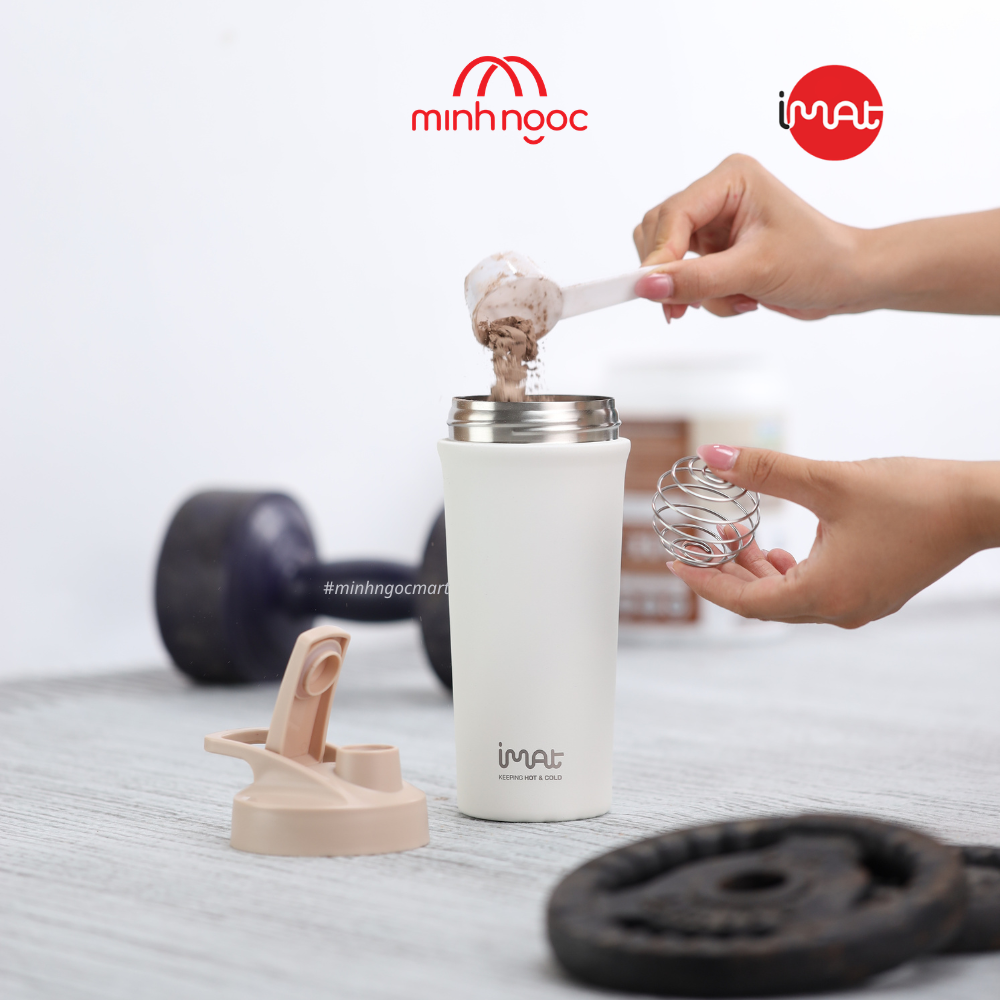 Cốc Lắc Thể Thao IMat 600ml Kèm Bóng Lò Xo