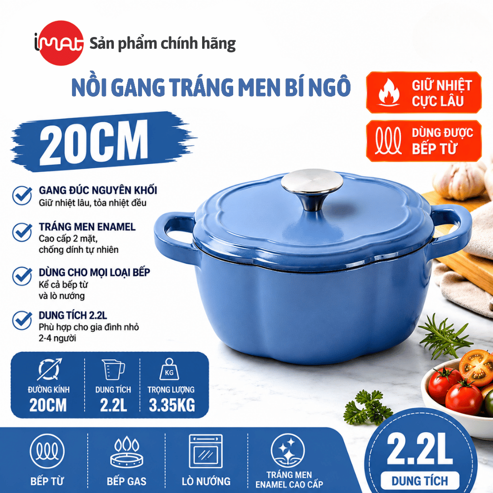 Nồi Gang Tráng Men iMat Hình Bí Ngô 20cm