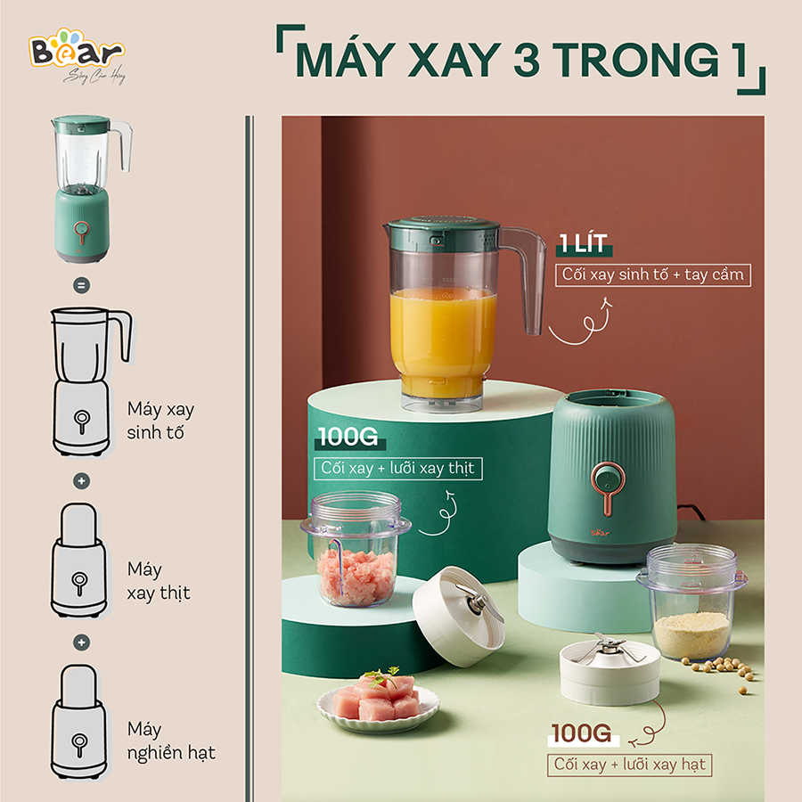 Máy xay 3 in 1 đa năng Bear BL-B10V2