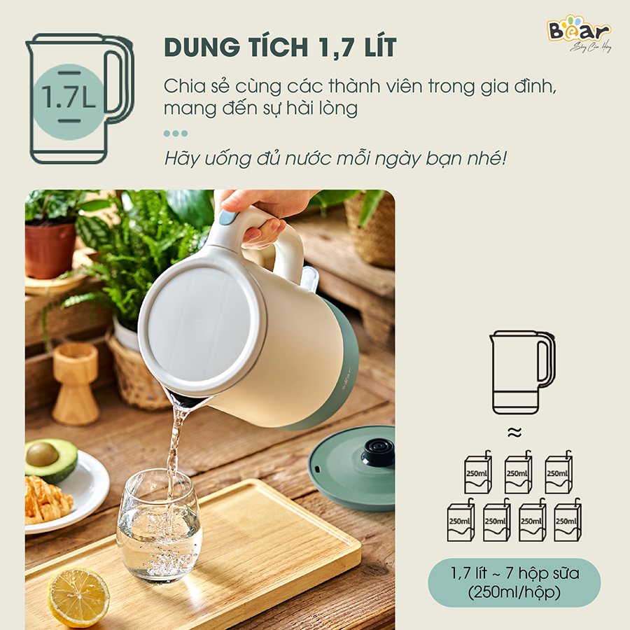 Bình đun nước siêu tốc Bear ZDH-Q17B1
