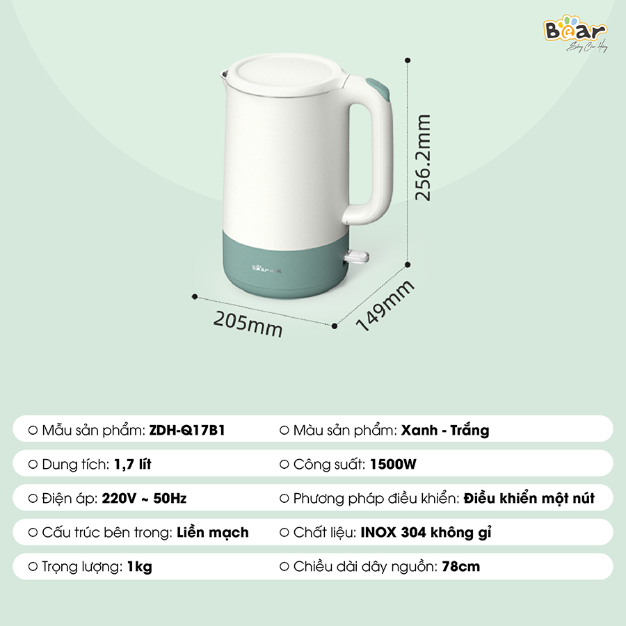 Bình đun nước siêu tốc Bear ZDH-Q17B1