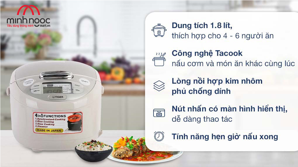 Nồi cơm điện Tiger dung tích 1.8l  JAX - S18W MADE IN JAPAN