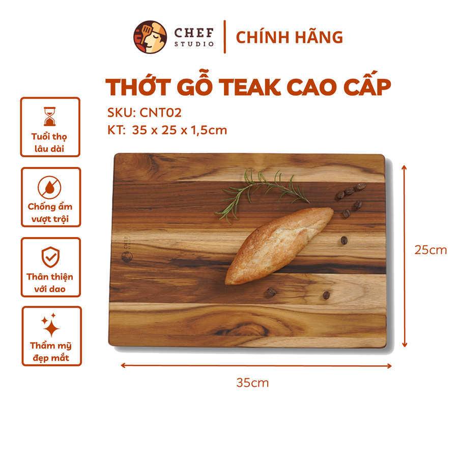 Thớt gỗ Teak chữ nhật trơn - CNT02 35x25x1.4cm