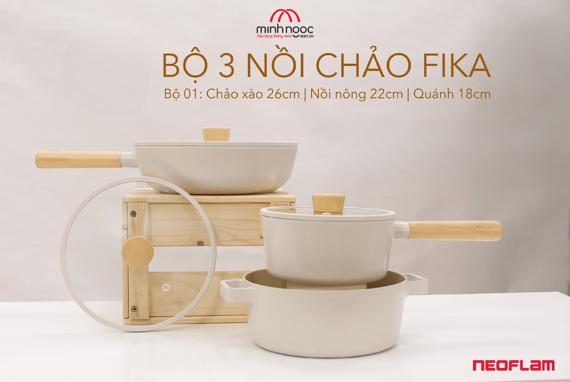 Bộ nồi chảo 3 món Neoflam Fika Hàn Quốc