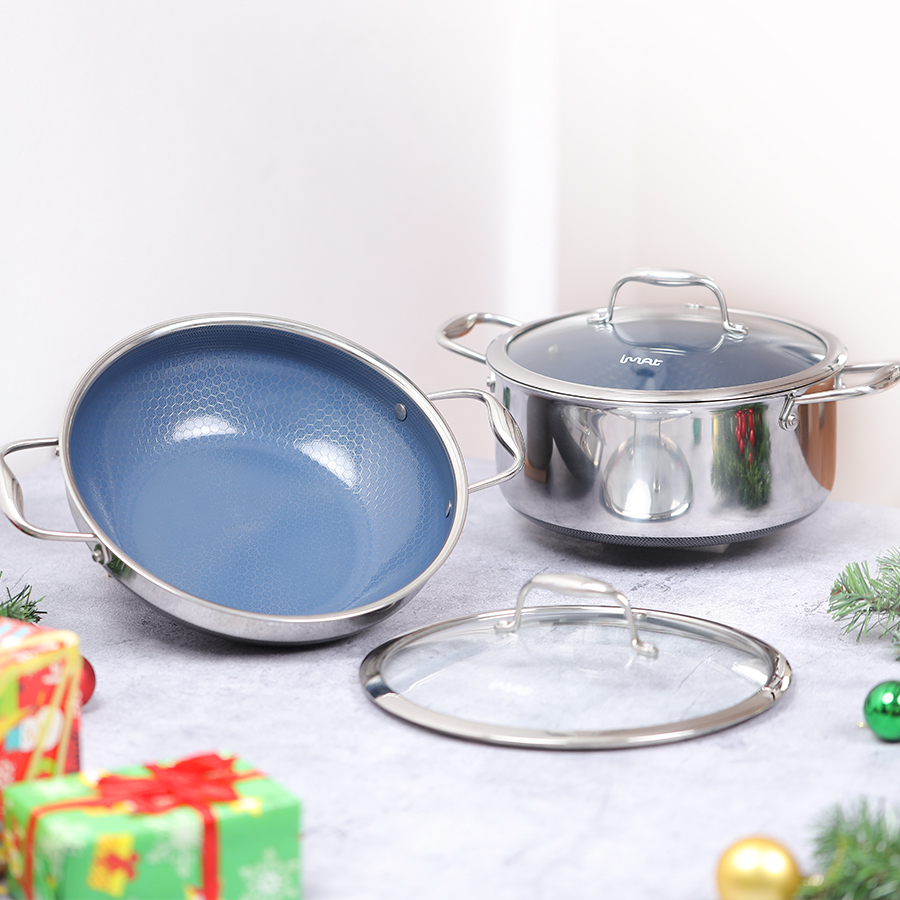 Chảo Đa Năng Cỡ Vừa Imat Hybrid 24Cm, Chống Dính Ceramic Xanh