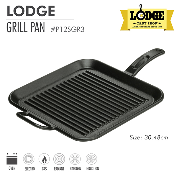 Chảo gang Lodge - P12SGR3 Chảo gang nướng hình vuông 30.48cm