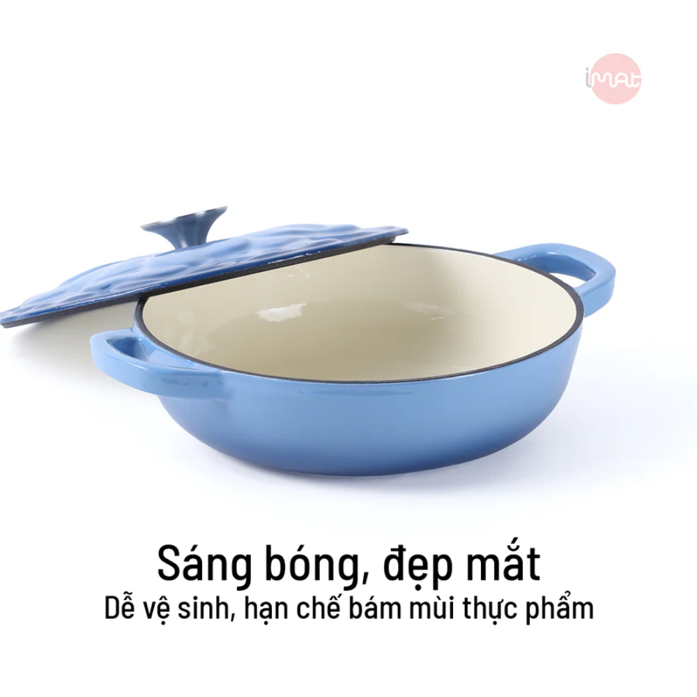Chảo gang tráng men đa năng nắp cánh hoa 24cm có vung