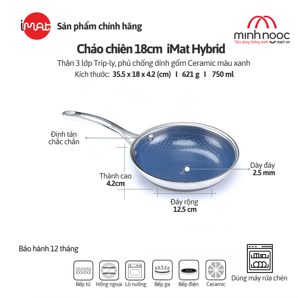 Chảo Chiên Cỡ Nhỏ Imat Hybrid 18Cm, Chống Dính Ceramic Xanh