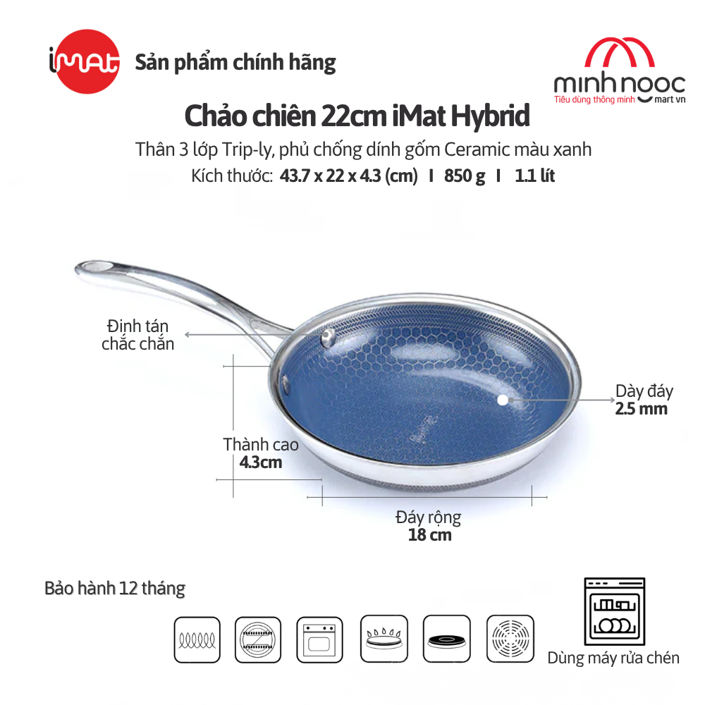 Chảo Chiên Cỡ Nhỏ Imat Hybrid 22Cm, Chống Dính Ceramic Xanh