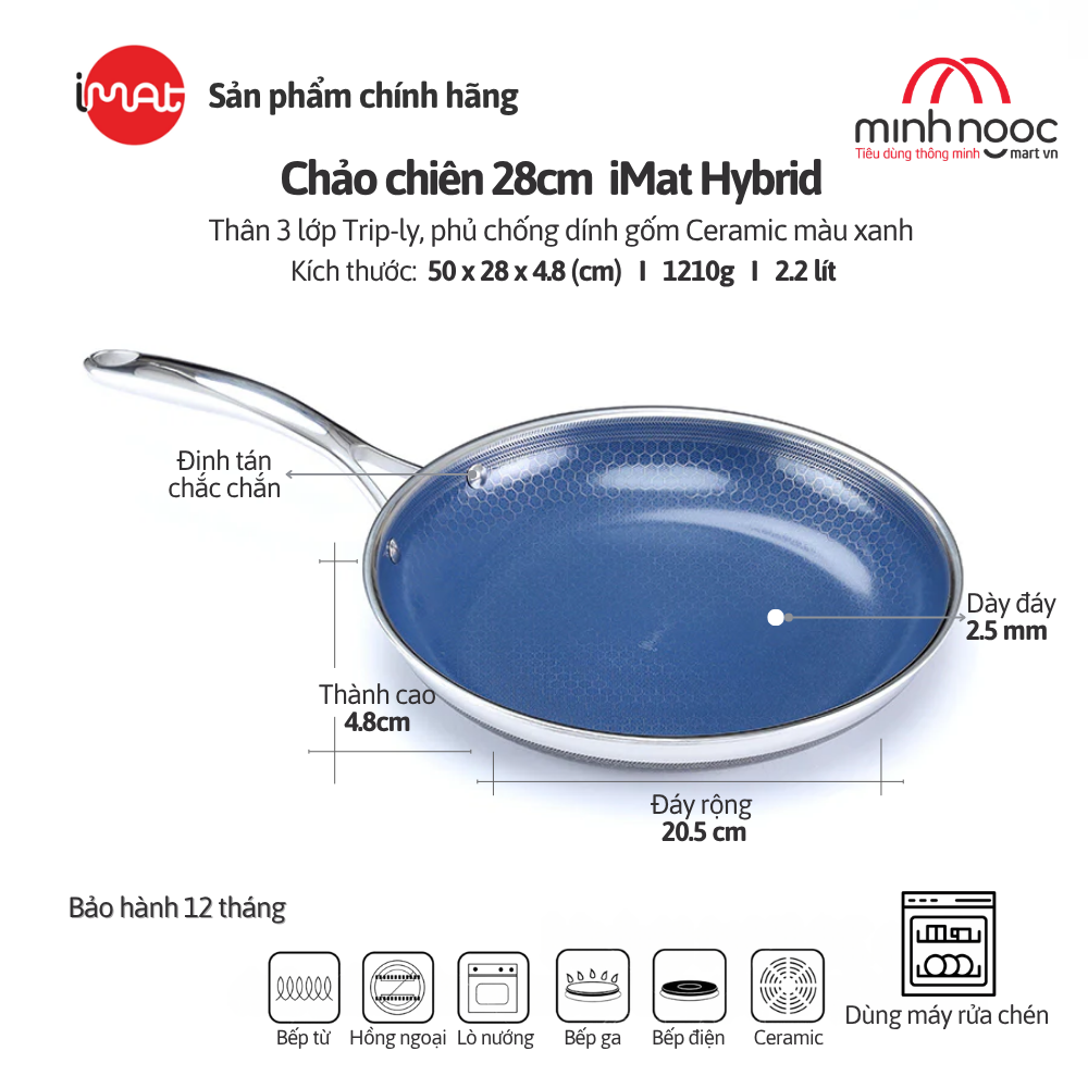 Chảo Chiên Cỡ Lớn Imat Hybrid 28Cm, Chống Dính Ceramic Xanh