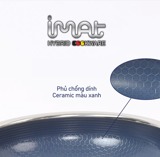 Chảo chiên iMat Hybrid 18cm, không vung (lòng xanh)