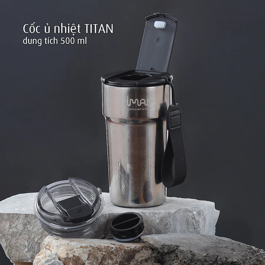 Cốc Ủ Nhiệt Titan iMat Cao Cấp 2 dung tích 380ml| 500ml