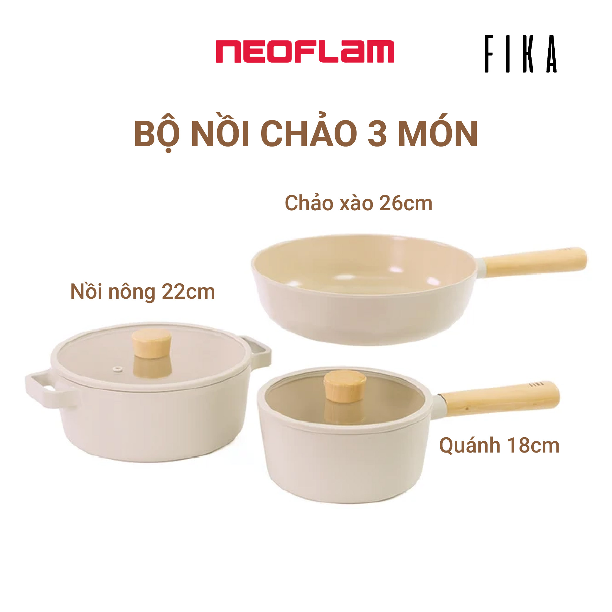 Bộ nồi chảo 3 món Neoflam Fika Hàn Quốc