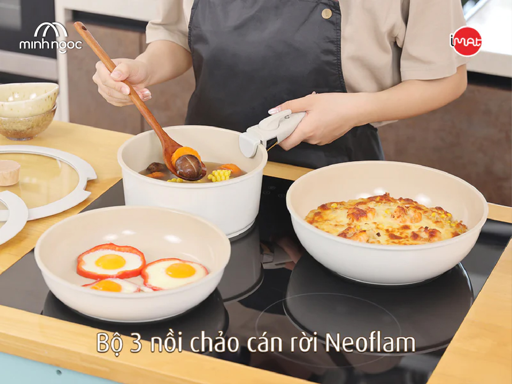 Bộ 3 nồi chảo cán rời Neoflam Hàn Quốc