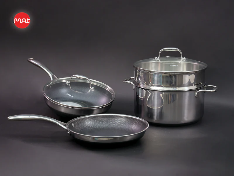 Combo iMat Hybrid 26cm. Gồm nồi - chảo chiên - chảo xào - xửng hấp size 26cm