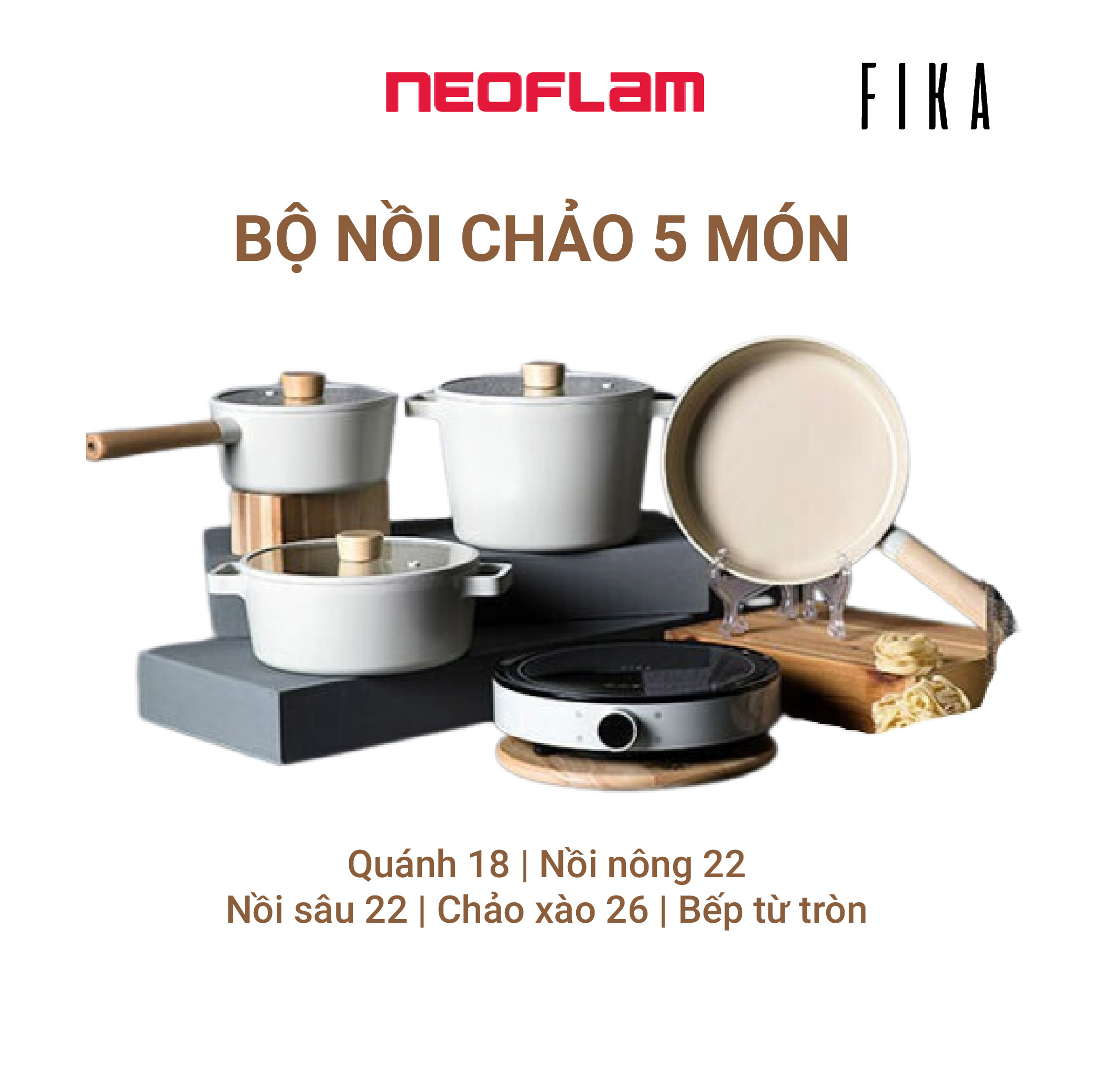 Bộ nồi chảo Neoflam Fika Hàn Quốc 5 món