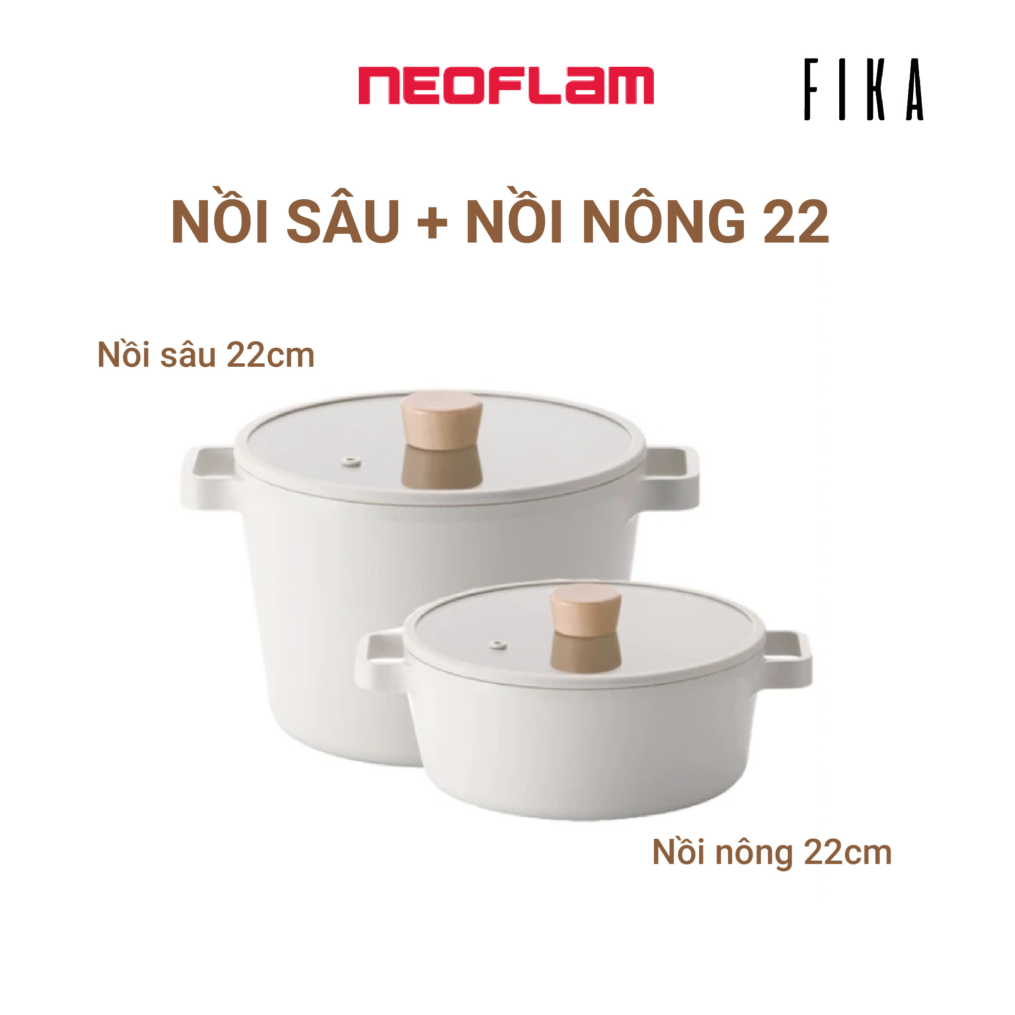 Bộ 2 nồi 22cm nông & sâu chính hãng Fika Neoflam Hàn Quốc