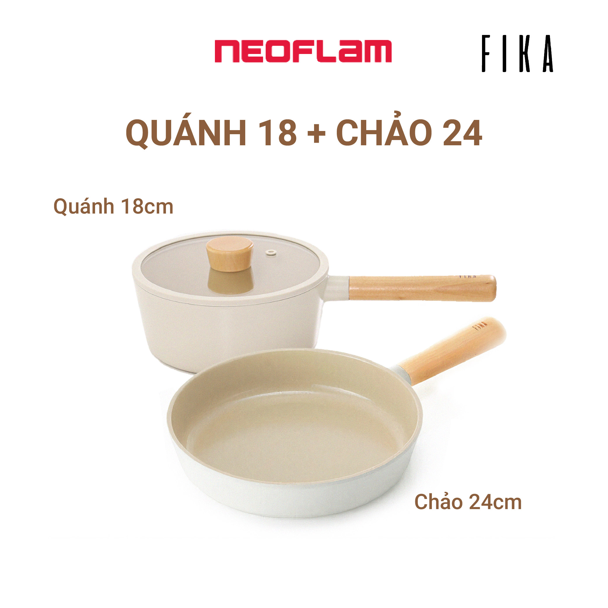 Bộ quánh 18cm & chảo chiên 24cm Neoflam Fika Hàn Quốc
