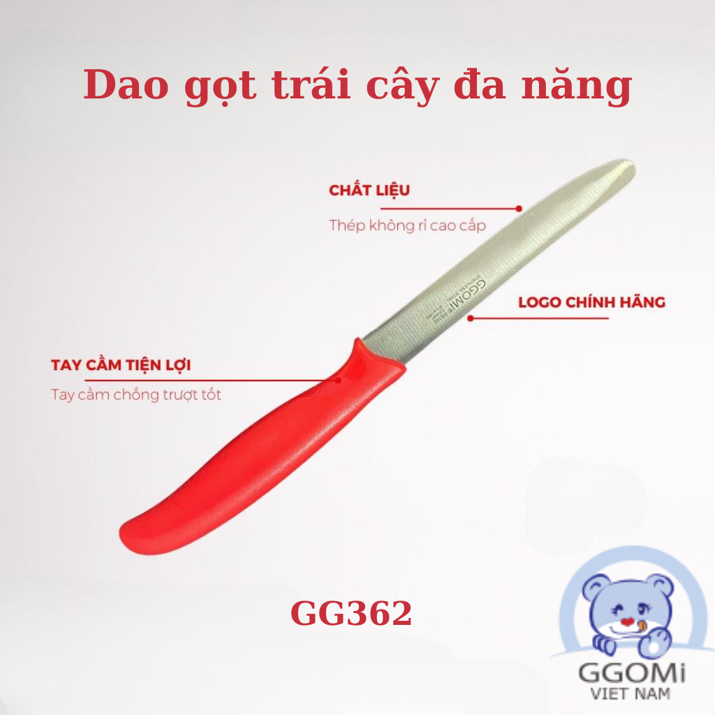 Dao gọt trái cây đa năng lưỡi thẳng GGOMi Hàn Quốc GG362. 4 màu lựa chọn