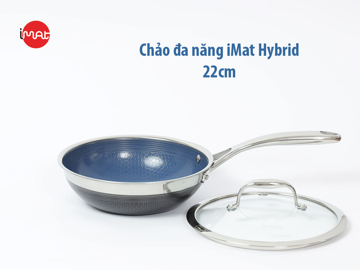 Chảo xào đa năng iMAT Hybrid 22cm, có vung (lòng xanh)